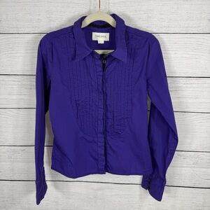 Diesel Girls Purple Button Front Pintuck Shirt Sz S Youth 6-8